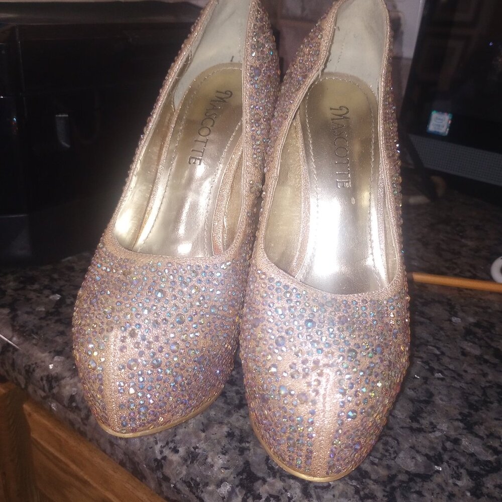 Mascotte Gold Rhinestone Stiletto Platform - Picture 2 of 5